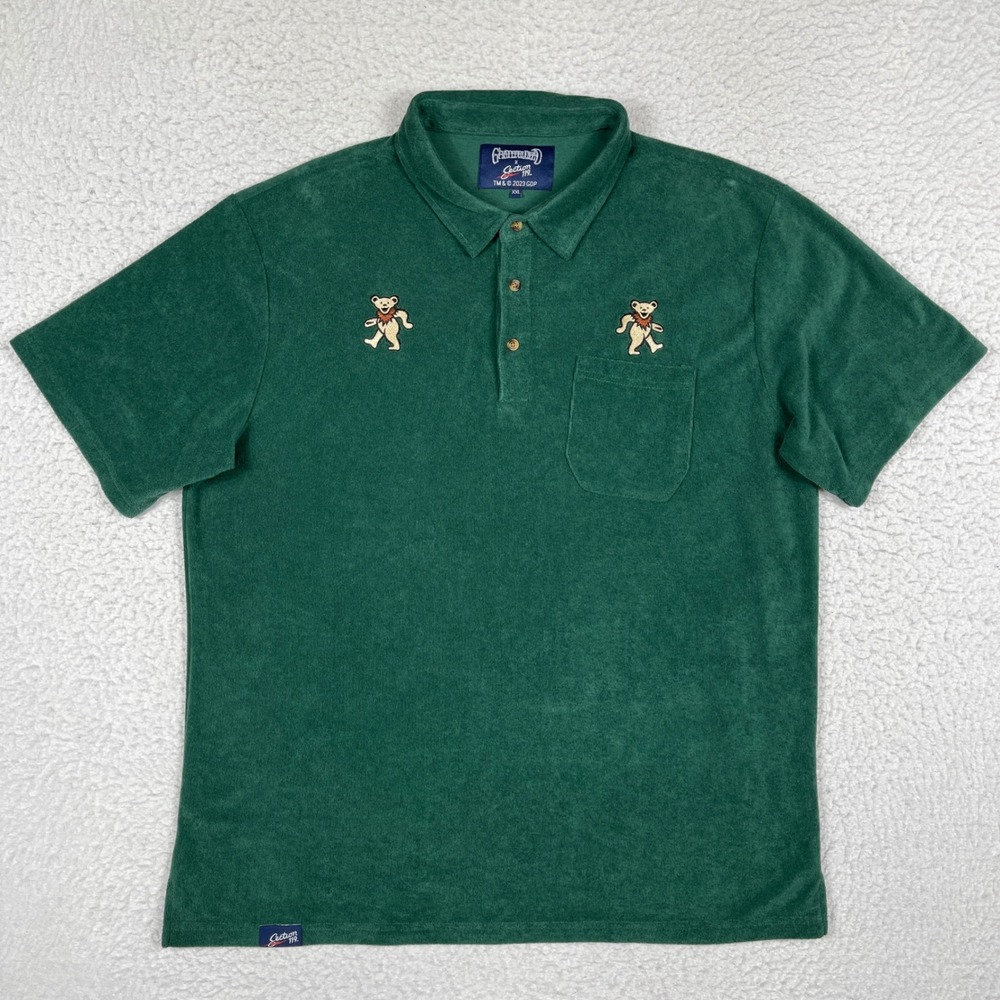 Grateful Dead Section 119 Terry Cloth Polo Mens XXL Green Dancing Bears Retro